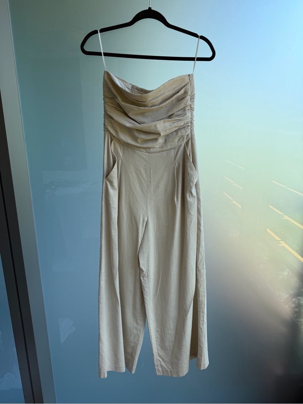 Nordstrom Strapless Linen Tan Summer Jumpsuit - Picture 3 of 5